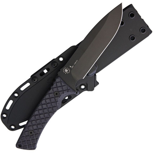 Spartan Blades Damysus Fixed Blade Knife - 5.5" 1095 Black Powder Coated Blade, Black Micarta Handles, Black Injection Molded Sheath - SBSL003BKBK Spartan Blades Damysus Fixed Blade Knife - 5.5" 1095 Black Powder Coated Blade, Black Micarta Handles, Black Injection Molded Sheath - SBSL003BKBK