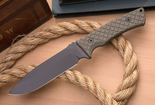 Spartan Blades Damysus Fixed Blade Knife - 5.5" 1095 Black Powder Coated Blade, Green Micarta Handles, Black Injection Molded Sheath - SBSL003BKBK Spartan Blades Damysus Fixed Blade Knife - 5.5" 1095 Black Powder Coated Blade, Green Micarta Handles, Black Injection Molded Sheath - SBSL003BKBK