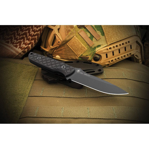 Spartan Blades Alala Fixed Blade Knife - 3.75" 1095 Black Powder Coated Blade, Green Micarta Handles, Black Injection Molded Sheath - SBSL004BKGR Spartan Blades Alala Fixed Blade Knife - 3.75" 1095 Black Powder Coated Blade, Green Micarta Handles, Black Injection Molded Sheath - SBSL004BKGR