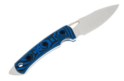 FOBOS Knives Cacula Fixed Blade Knife - 4.31" CPM-S35VN Stonewashed Drop Point, Black and Blue G10 Handles, Kydex Sheath FOBOS Knives Cacula Fixed Blade Knife - 4.31" CPM-S35VN Stonewashed Drop Point, Black and Blue G10 Handles, Kydex Sheath