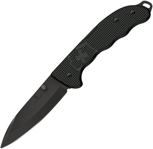 Victorinox Swiss Army Evoke Folding Knife - 3.875" Black Drop Point Blade, Black Alox Handles with Clip - 0.9415.DS23