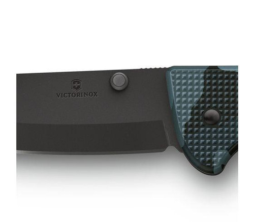 Victorinox Swiss Army Evoke Folding Knife - 3.875" Black Clip Point Blade, Navy Camo Alox Handles with Clip - 0.9425.DS222