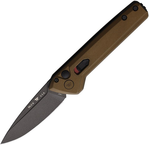 Buck 838 Deploy AUTO Folding Knife - 3.25" 154CM Gray Cerakote Drop Point Blade, Burnt Bronze Aluminum Handles - 13443