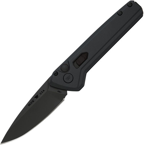 Buck 838 Deploy Blackout AUTO Folding Knife - 3.25" S35VN Armor Black Cerakote Drop Point Blade, Black Aluminum Handles - 13538