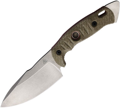 FOBOS Knives Alaris Fixed Blade Knife - 4.92" CPM-3V Stonewashed Drop Point, Green Micarta w/ Red Liners, Kydex Sheath