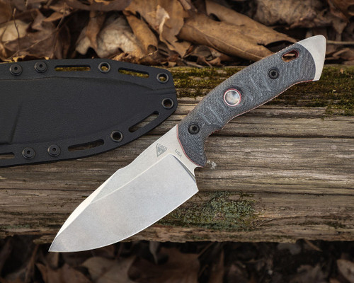 FOBOS Knives Alaris Fixed Blade Knife - 4.92" CPM-3V Stonewashed Drop Point, Carbon Fiber Handle w/ Red Liners, Kydex Sheath FOBOS Knives Alaris Fixed Blade Knife - 4.92" CPM-3V Stonewashed Drop Point, Carbon Fiber Handle w/ Red Liners, Kydex Sheath