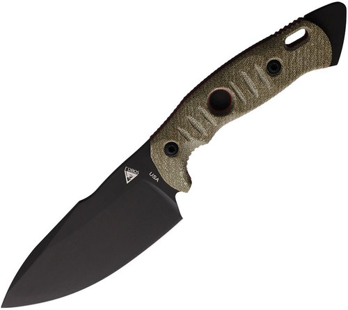 FOBOS Knives Alaris Fixed Blade Knife - 4.92" CPM-3V Black PVD Drop Point, Green Micarta w/ Red Liners, Kydex Sheath
