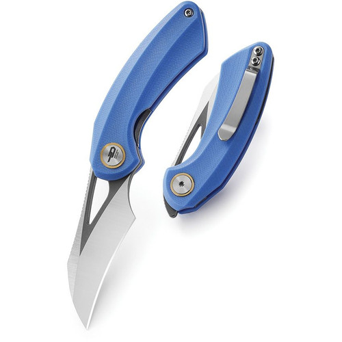Bestech Knives Bihai Front Flipper Knife - 2.15" 14C28N Two Tone Satin/Gray Hawkbill Blade, Blue G10 Handles - BG53D-2