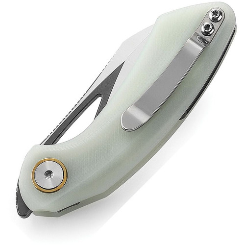 Bestech Knives Bihai Front Flipper Knife - 2.15" 14C28N Two Tone Satin/Gray Hawkbill Blade, Natural Jade G10 Handles - BG53F Bestech Knives Bihai Front Flipper Knife - 2.15" 14C28N Two Tone Satin/Gray Hawkbill Blade, Natural Jade G10 Handles - BG53F