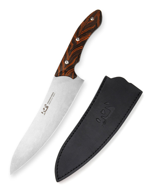 Xin Cutlery XC144 XinCross 8.3" Tactical Style Chef Knife (Stonewash) - Sculpted Black and Orange G10 Handle