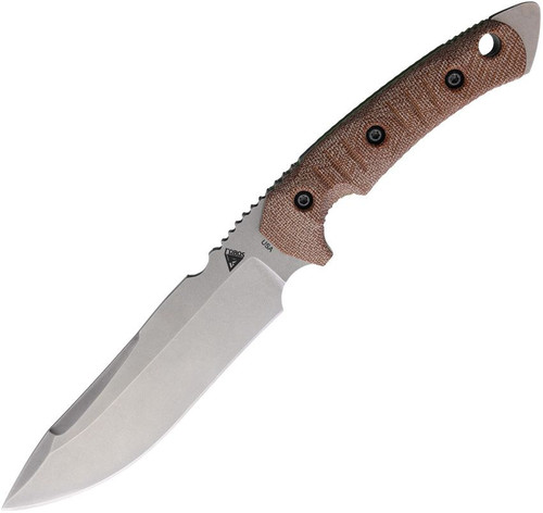 FOBOS Knives Tier 1-C Fixed Blade Knife - 6.45" CPM-3V Stonewashed Drop Point, Natural Canvas Micarta w/ Toxic Green Liners, Leather Sheath