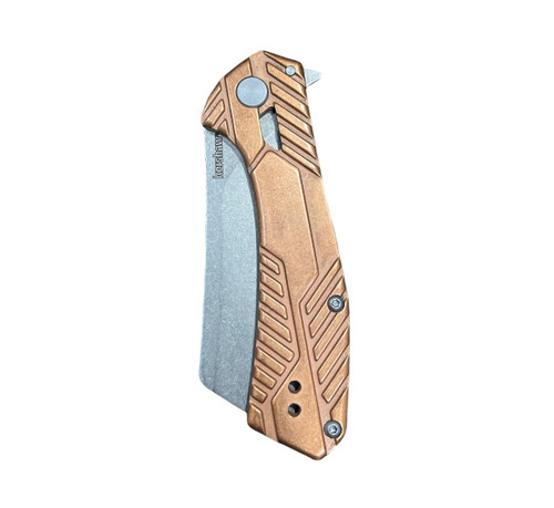 Kershaw 3445CU Static KVT Flipper Knife - 2.8" D2 Stonewashed Cleaver Blade, Copper Handles Kershaw 3445CU Static KVT Flipper Knife - 2.8" D2 Stonewashed Cleaver Blade, Copper Handles