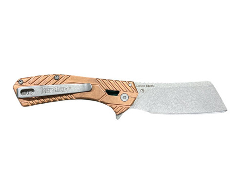 Kershaw 3445CU Static KVT Flipper Knife - 2.8" D2 Stonewashed Cleaver Blade, Copper Handles Kershaw 3445CU Static KVT Flipper Knife - 2.8" D2 Stonewashed Cleaver Blade, Copper Handles