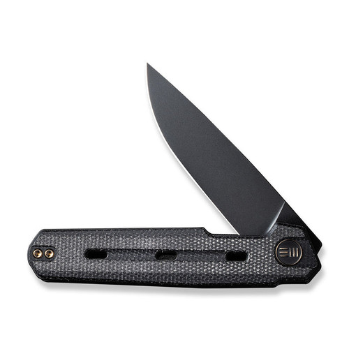 We Knife Company Navo Flipper Knife - 3.25" CPM-20CV Black Stonewashed Drop Point Blade, Black Canvas Micarta Handles - WE22026-1 We Knife Company Navo Flipper Knife - 3.25" CPM-20CV Black Stonewashed Drop Point Blade, Black Canvas Micarta Handles - WE22026-1