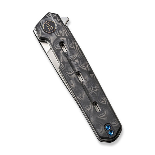 We Knife Company Navo Flipper Knife - 3.25" CPM-20CV Satin Drop Point Blade, Rose Carbon Fiber Handles - WE22026-2 We Knife Company Navo Flipper Knife - 3.25" CPM-20CV Satin Drop Point Blade, Rose Carbon Fiber Handles - WE22026-2