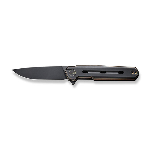 We Knife Company Navo Flipper Knife - 3.25" CPM-20CV Black Stonewashed Drop Point Blade, Black/Bronze Titanium Handles - WE22026-3 We Knife Company Navo Flipper Knife - 3.25" CPM-20CV Black Stonewashed Drop Point Blade, Black/Bronze Titanium Handles - WE22026-3