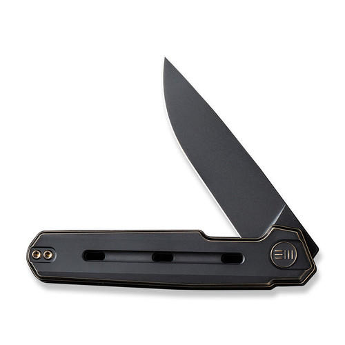 We Knife Company Navo Flipper Knife - 3.25" CPM-20CV Black Stonewashed Drop Point Blade, Black/Bronze Titanium Handles - WE22026-3 We Knife Company Navo Flipper Knife - 3.25" CPM-20CV Black Stonewashed Drop Point Blade, Black/Bronze Titanium Handles - WE22026-3