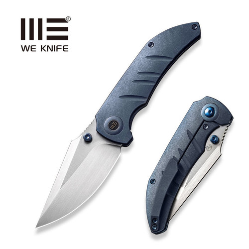 We Knife Company Riff-Raff Folding Knife - 3.12" CPM-20CV Hand Rubbed Satin Clip Point Blade, Blue Titanium Handles - WE22020B-2