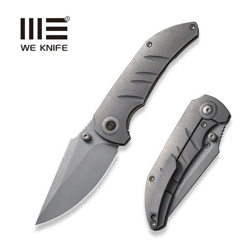 We Knife Company Riff-Raff Folding Knife - 3.12" CPM-20CV Stonewashed Clip Point Blade, Gray Titanium Handles - WE22020B-3
