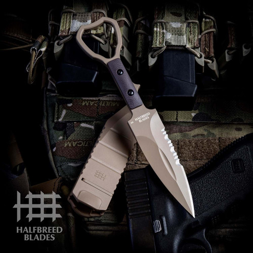 Halfbreed Blades Compact Clearance Fixed Blade Knife and Trainer Set 4.01  D2 Ranger Green Teflon Combo Edge Dagger, G10 Handles, Injection Molded  Sheath - KnifeCenter - CCK-01 BUNDLE