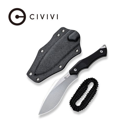 CIVIVI Knives Vaquita II Mini Fixed Blade - 3.2" Nitro-V Satin Kukri Blade, Black G10 Handles, Kydex Sheath - C047C-1