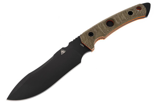 FOBOS Knives Tier 1-BC Fixed Blade Knife - 5.875" CPM-Magnacut PVD Finish Drop Point, Green Micarta w/ Orange Liners, Leather and Kydex Sheath