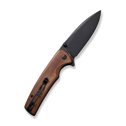 Sencut Knives Sachse Flipper Knife - 3.47" Black Stonewashed Drop Point Blade, Guibourtia Wood Handles - S21007-6 Sencut Knives Sachse Flipper Knife - 3.47" Black Stonewashed Drop Point Blade, Guibourtia Wood Handles - S21007-6