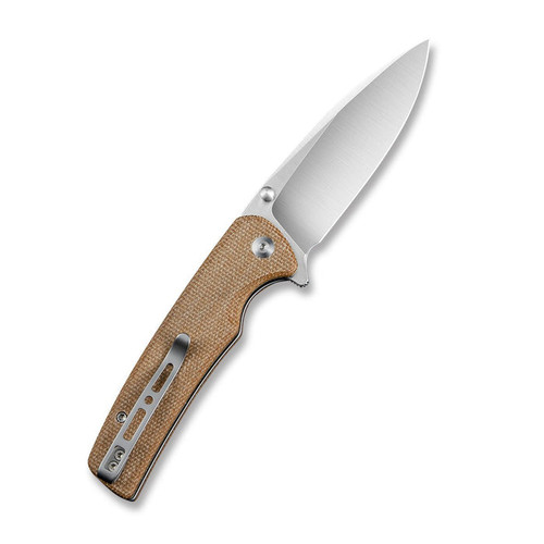 Sencut Knives Sachse Flipper Knife - 3.47" Satin Drop Point Blade, Brown Canvas Micarta Handles - S21007-3 Sencut Knives Sachse Flipper Knife - 3.47" Satin Drop Point Blade, Brown Canvas Micarta Handles - S21007-3