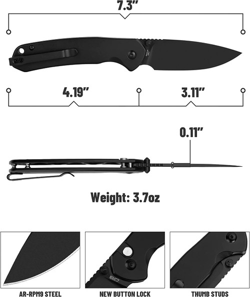 CJRB Cutlery Pyrite Folding Knife - 3.11" AR-RPM9 Black Drop Point Blade, Black Stainless Steel Steel Handles - J1925-BST CJRB Cutlery Pyrite Folding Knife - 3.11" AR-RPM9 Black Drop Point Blade, Black Stainless Steel Steel Handles - J1925-BST