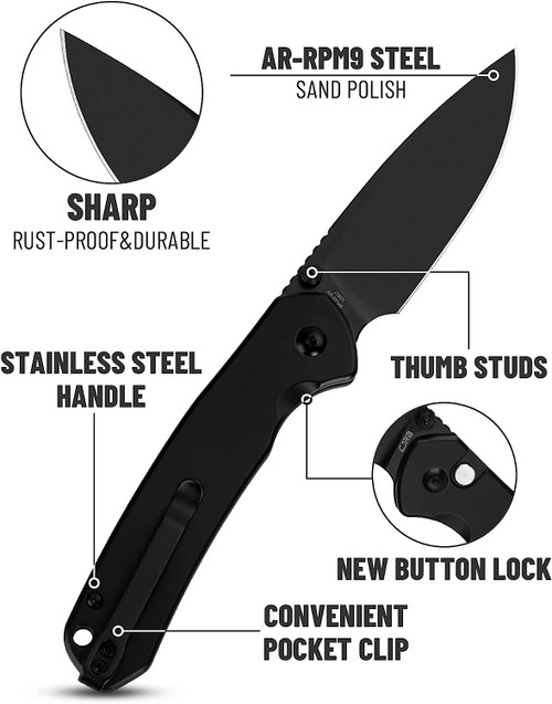 CJRB Cutlery Pyrite Folding Knife - 3.11" AR-RPM9 Black Drop Point Blade, Black Stainless Steel Steel Handles - J1925-BST CJRB Cutlery Pyrite Folding Knife - 3.11" AR-RPM9 Black Drop Point Blade, Black Stainless Steel Steel Handles - J1925-BST