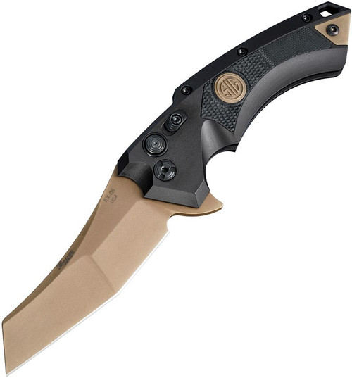 SIG Sauer by Hogue Elishewitz X5 SIG Emperor Scorpion Flipper - 3.5" CPM-154 FDE Plain Wharncliffe Blade, Black Aluminum Handles with G10 Inserts - 36560