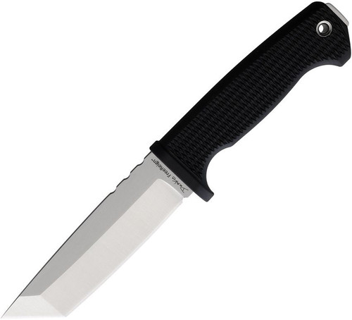 Demko Knives FreeReign Fixed Blade Knife - 5" AUS-10A Satin Tanto, Black Injection Molded Rubber Handle, Molded Plastic Sheath Demko Knives FreeReign Fixed Blade Knife - 5" AUS-10A Satin Tanto, Black Injection Molded Rubber Handle, Molded Plastic Sheath