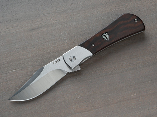Finch Knife Company FLINT Flipper Knife - 3" 154CM Satin Clip Point Blade, Desert Ironwood Handles with Stainless Steel Bolsters - FT211 Finch Knife Company FLINT Flipper Knife - 3" 154CM Satin Clip Point Blade, Desert Ironwood Handles with Stainless Steel Bolsters - FT211