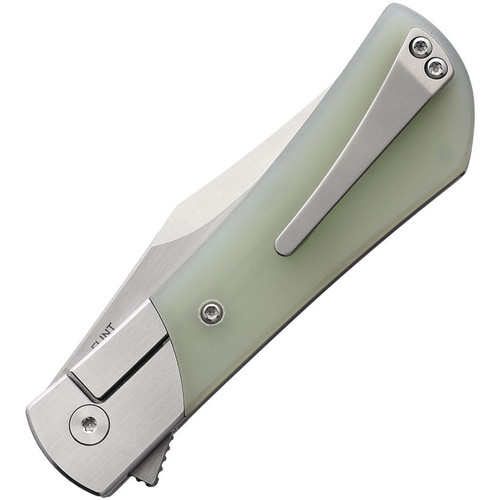 Finch Knife Company FLINT Flipper Knife - 3" 154CM Satin Clip Point Blade, Natural Jade G10 Handles with Stainless Steel Bolsters - FT003 Finch Knife Company FLINT Flipper Knife - 3" 154CM Satin Clip Point Blade, Natural Jade G10 Handles with Stainless Steel Bolsters - FT003