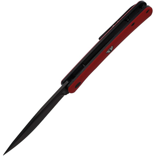 Finch Knife Co HALO Flipper Knife - 3.1" 14C28N Black Clip Point Blade, Red and Black G10 Handles - HO004001 Finch Knife Co HALO Flipper Knife - 3.1" 14C28N Black Clip Point Blade, Red and Black G10 Handles - HO004001