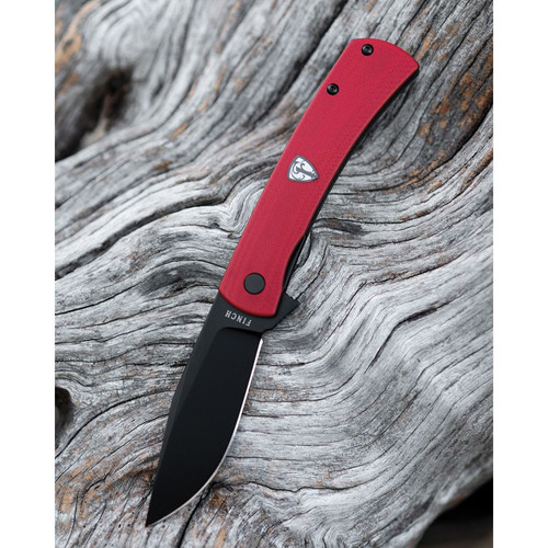 Finch Knife Co HALO Flipper Knife - 3.1" 14C28N Black Clip Point Blade, Red and Black G10 Handles - HO004001 Finch Knife Co HALO Flipper Knife - 3.1" 14C28N Black Clip Point Blade, Red and Black G10 Handles - HO004001