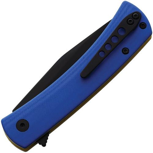 Finch Knife Co HALO Flipper Knife - 3.1" 14C28N Black Clip Point Blade, Blue and Yellow G10 Handles - HO008002 Finch Knife Co HALO Flipper Knife - 3.1" 14C28N Black Clip Point Blade, Blue and Yellow G10 Handles - HO008002