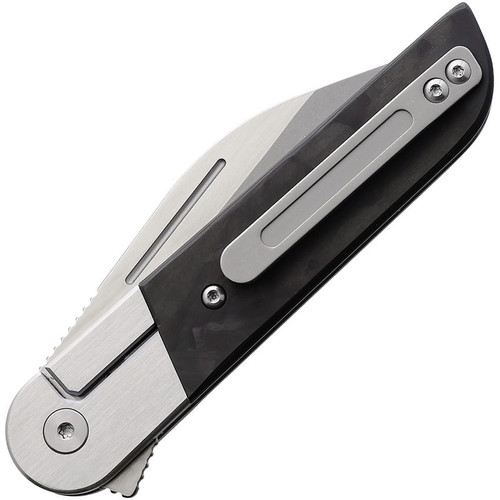 Finch Knife Co Reciprocity Flipper Knife - 3" 154CM Satin Wharncliffe Blade, Shredded Carbon Fiber Handles with Stainless Steel Bolsters - RP110 Finch Knife Co Reciprocity Flipper Knife - 3" 154CM Satin Wharncliffe Blade, Shredded Carbon Fiber Handles with Stainless Steel Bolsters - RP110