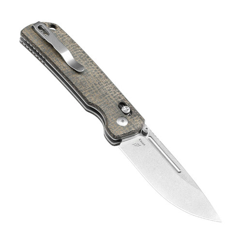 Kizer Knives Escort Folding Knife - 3.31" 154CM Stonewash Drop Point Blade, Green Micarta Handles - V4481C2 Kizer Knives Escort Folding Knife - 3.31" 154CM Stonewash Drop Point Blade, Green Micarta Handles - V4481C2