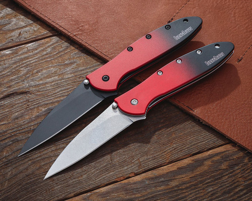 Kershaw 1660GRDBLK Ken Onion Leek Assisted Flipper Knife - 3" CPM-MagnaCut Black Plain Blade, Red/Black Gradient Aluminum Handles Kershaw 1660GRDBLK Ken Onion Leek Assisted Flipper Knife - 3" CPM-MagnaCut Black Plain Blade, Red/Black Gradient Aluminum Handles