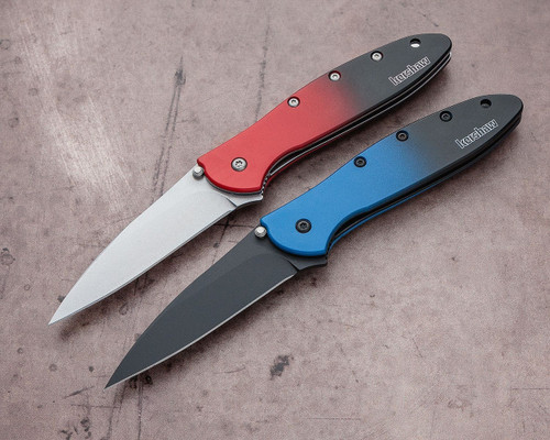 Kershaw 1660GRD Ken Onion Leek Assisted Flipper Knife - 3" CPM-MagnaCut Plain Blade, Red/Black Gradient Aluminum Handles Kershaw 1660GRD Ken Onion Leek Assisted Flipper Knife - 3" CPM-MagnaCut Plain Blade, Red/Black Gradient Aluminum Handles