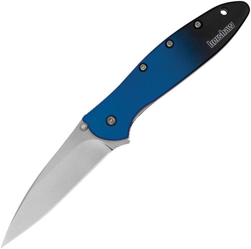 Kershaw KS1660GBLU Ken Onion Leek Assisted Flipper Knife - 3" CPM-MagnaCut Plain Blade, Blue/Black Gradient Aluminum Handles