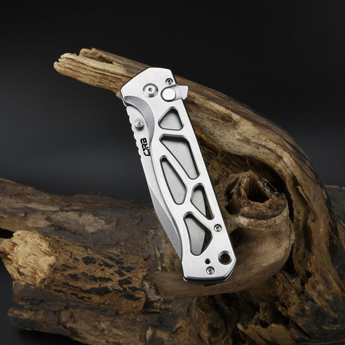 CJRB Cutlery Chord Flipper Knife - 3.47" AR-RPM9 Stonewashed Clip Point Blade, Skeletonized Stonewashed Steel Handles - J1927-ST CJRB Cutlery Chord Flipper Knife - 3.47" AR-RPM9 Stonewashed Clip Point Blade, Skeletonized Stonewashed Steel Handles - J1927-ST