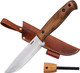 BPS Knives Adventurer Camping Bushcraft Fixed Blade - 5.3" 1066 HC Steel Blade, Walnut Wood Handles, Leather Sheath, Ferro Rod