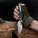 CJRB Cutlery Pyrite Folding Knife - 3.11" AR-RPM9 Stonewashed Wharncliffe Blade, Green Canvas Micarta Handles, Button Lock - J1925A-MGN