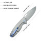Kubey Knife Tityus Frame Lock Flipper Folding Knife - 3.39" Bead Blasted 14C28N, Gray 6AL4V Contoured Titanium Handle - KB360A