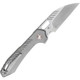 Vosteed Cutlery RSKAOS Mayhem Folding Knife - 3.46" M390 Satin Wharncliffe Blade, Gray Titanium Handles