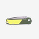 Flytanium Arcade Shark Folding Knife - 3.2" S35VN Satin Drop Point Blade, OD Green Aluminum Handles, Yellow G10 Inlay, Demko Shark Lock