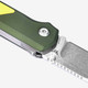 Flytanium Arcade Shark Folding Knife - 3.2" S35VN Satin Drop Point Blade, OD Green Aluminum Handles, Yellow G10 Inlay, Demko Shark Lock
