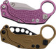 Reate Knives EXO-K Button Lock Gravity Karambit - 3.13" Bohler N690 Satin Blade, Textured Purple Aluminum Handles, Includes Trainer